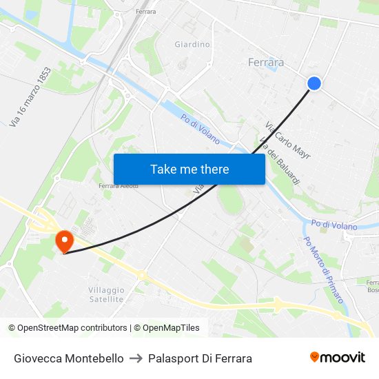 Giovecca Montebello to Palasport Di Ferrara map