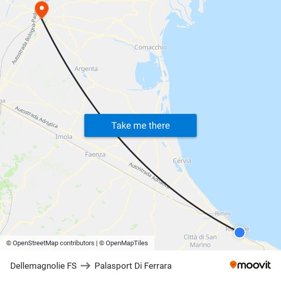 Dellemagnolie FS to Palasport Di Ferrara map