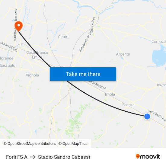 Forli FS A to Stadio Sandro Cabassi map