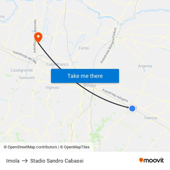 Imola to Stadio Sandro Cabassi map