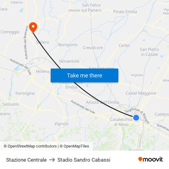 Stazione Centrale to Stadio Sandro Cabassi map