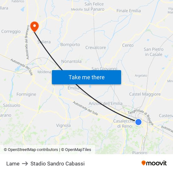 Lame to Stadio Sandro Cabassi map