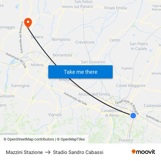 Mazzini Stazione to Stadio Sandro Cabassi map