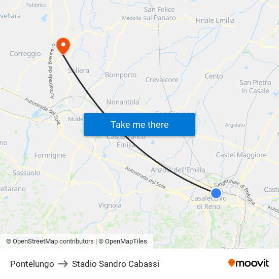 Pontelungo to Stadio Sandro Cabassi map