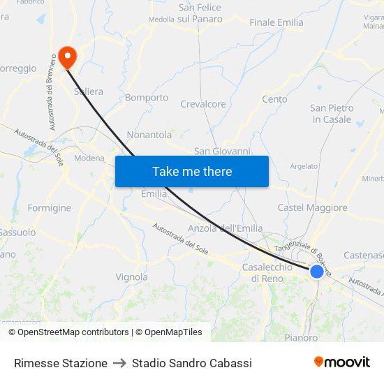 Rimesse Stazione to Stadio Sandro Cabassi map