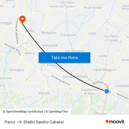 Parco to Stadio Sandro Cabassi map