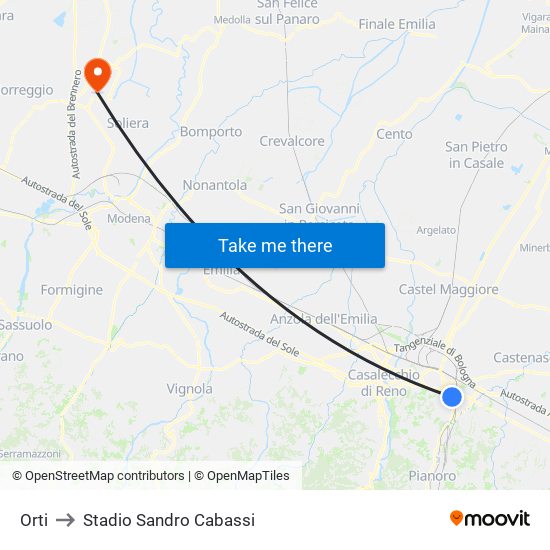 Orti to Stadio Sandro Cabassi map