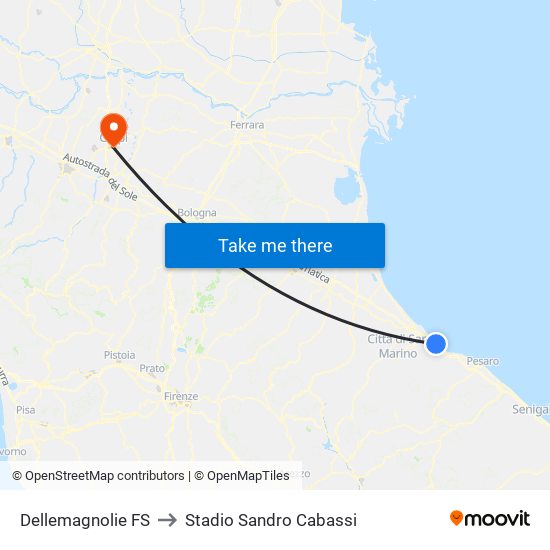 Dellemagnolie FS to Stadio Sandro Cabassi map