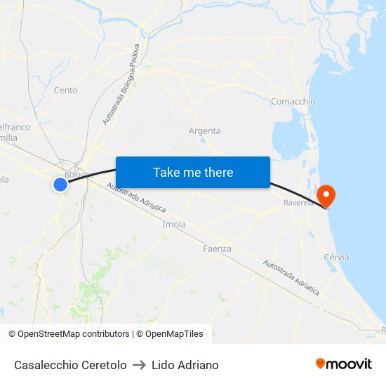 Casalecchio Ceretolo to Lido Adriano map
