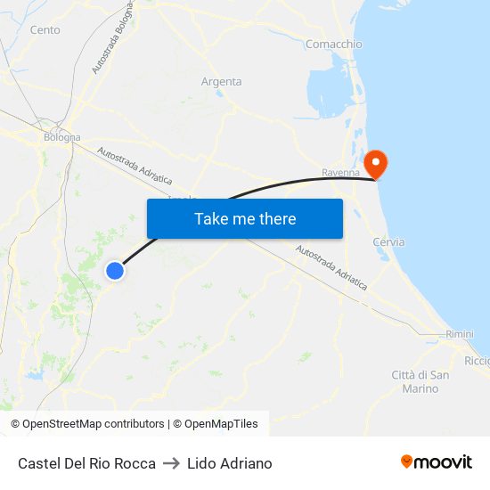 Castel Del Rio Rocca to Lido Adriano map