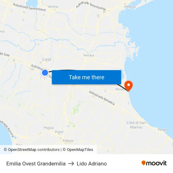 Emilia Ovest Grandemilia to Lido Adriano map
