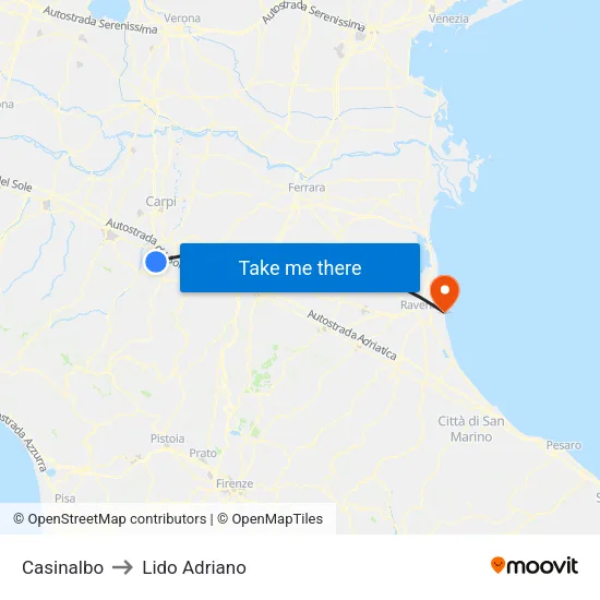 Casinalbo to Lido Adriano map
