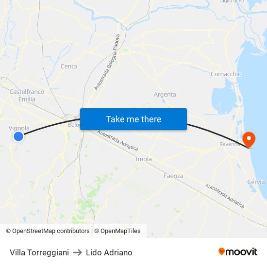 Villa Torreggiani to Lido Adriano map