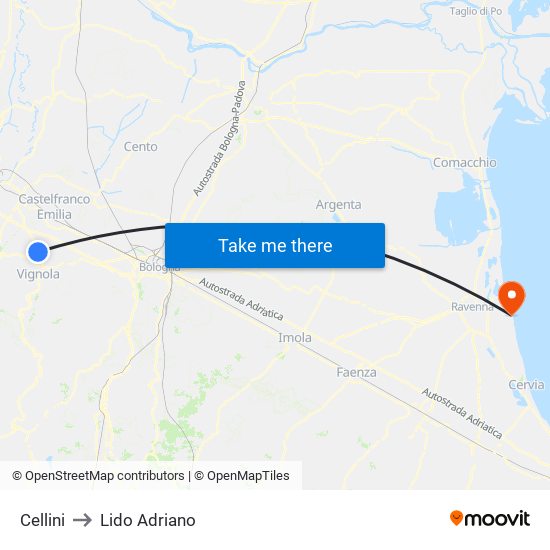 Cellini to Lido Adriano map