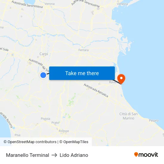 Maranello Terminal to Lido Adriano map