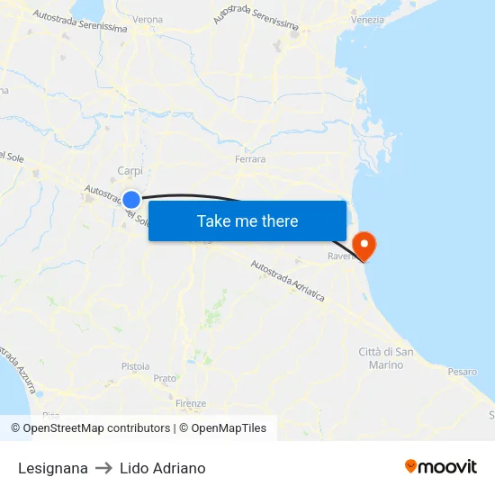 Lesignana to Lido Adriano map