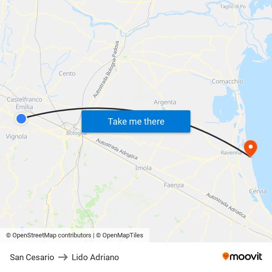 San Cesario to Lido Adriano map