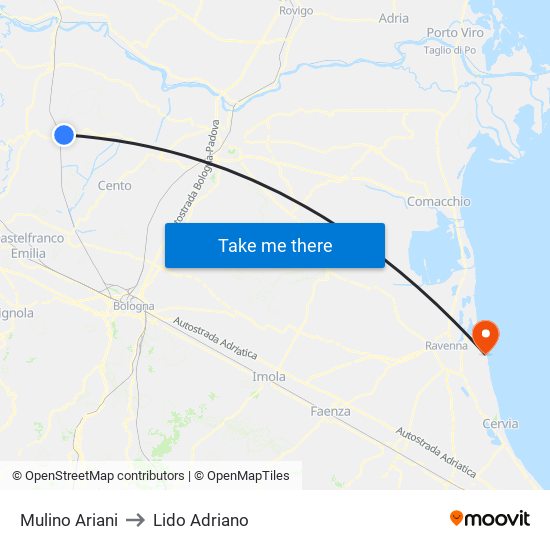 Mulino Ariani to Lido Adriano map