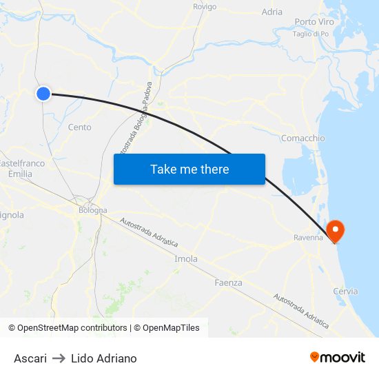 Ascari to Lido Adriano map