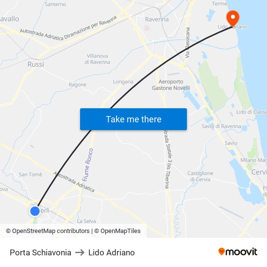 Porta Schiavonia to Lido Adriano map