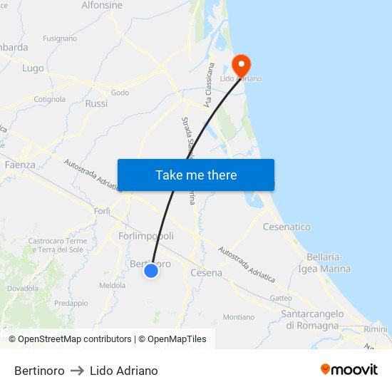 Bertinoro to Lido Adriano map