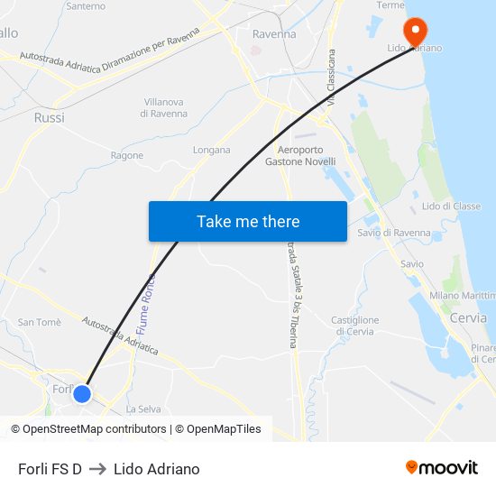 Forli FS D to Lido Adriano map