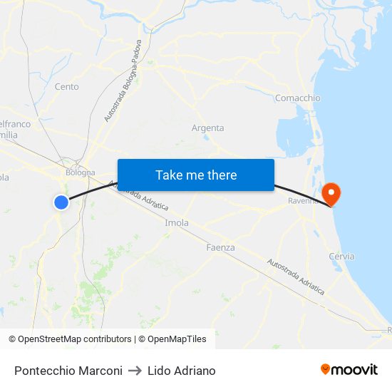 Pontecchio Marconi to Lido Adriano map