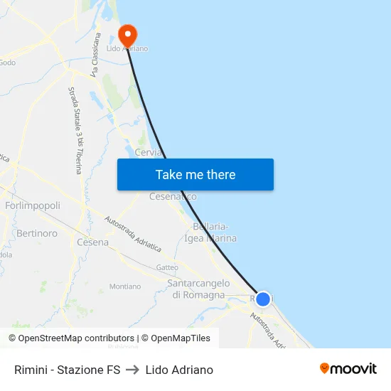 Rimini - Stazione FS to Lido Adriano map