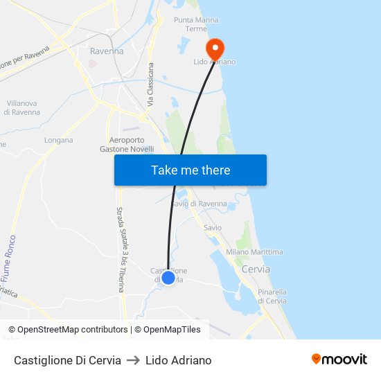 Castiglione Di Cervia to Lido Adriano map