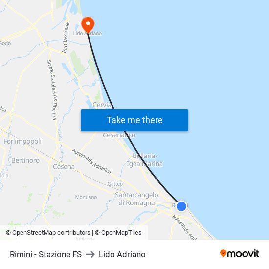Rimini - Stazione FS to Lido Adriano map