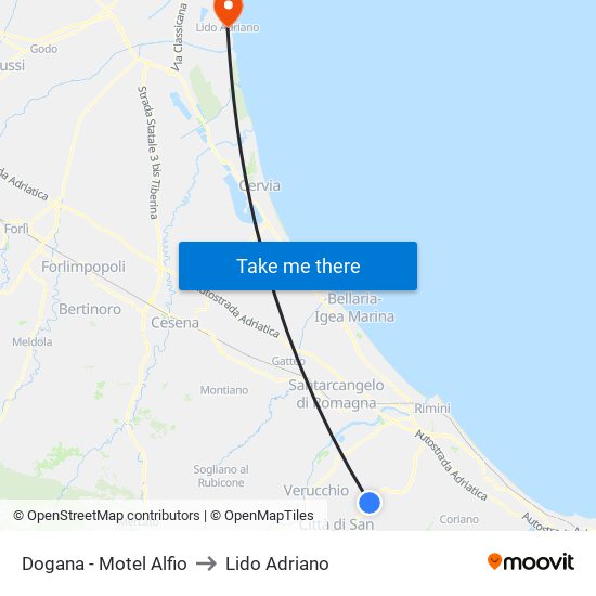 Dogana - Motel Alfio to Lido Adriano map