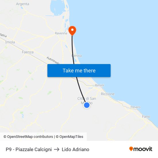 P9 - Piazzale Calcigni to Lido Adriano map