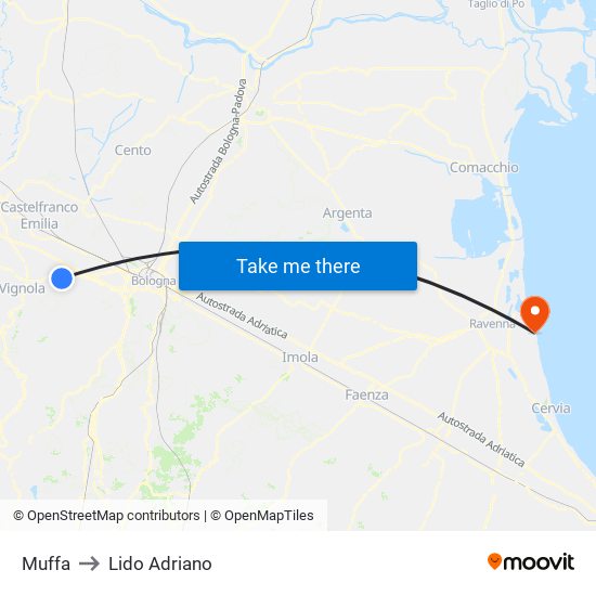 Muffa to Lido Adriano map