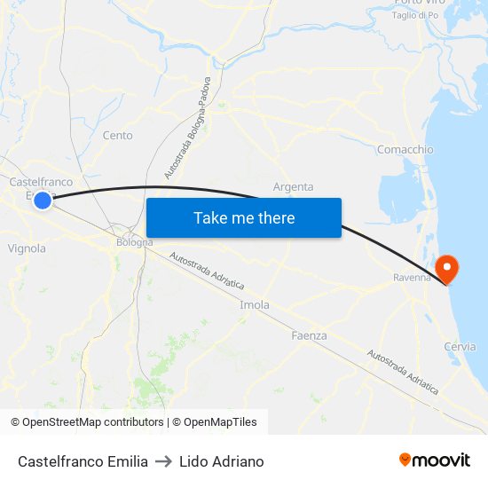 Castelfranco Emilia to Lido Adriano map