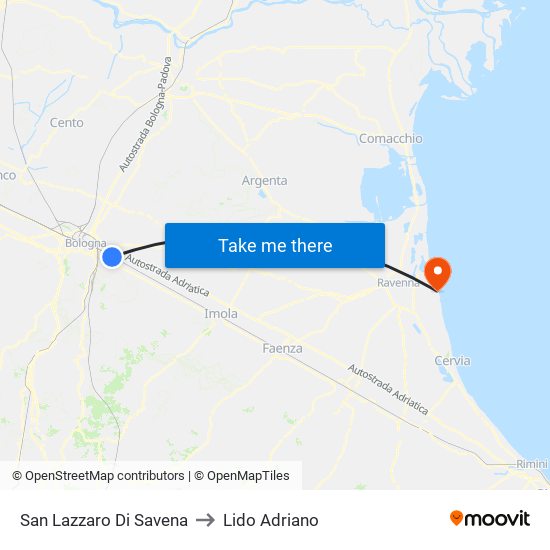 San Lazzaro Di Savena to Lido Adriano map