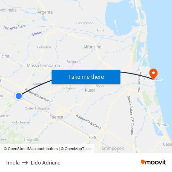 Imola to Lido Adriano map