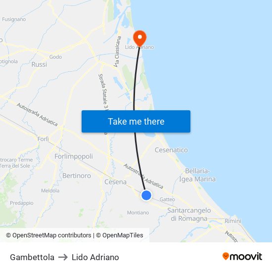 Gambettola to Lido Adriano map