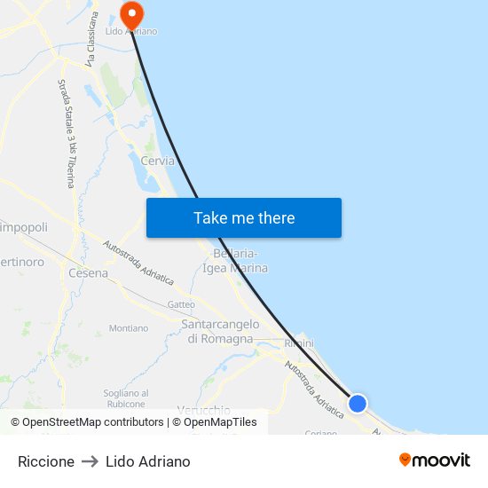 Riccione to Lido Adriano map
