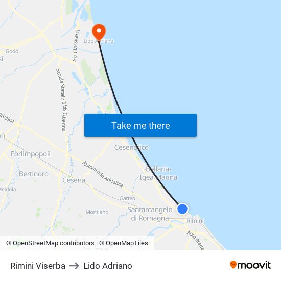 Rimini Viserba to Lido Adriano map