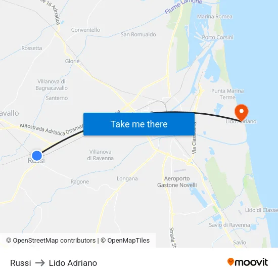 Russi to Lido Adriano map