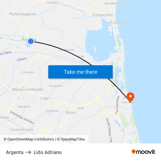 Argenta to Lido Adriano map