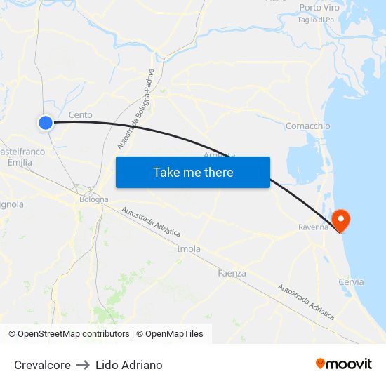 Crevalcore to Lido Adriano map