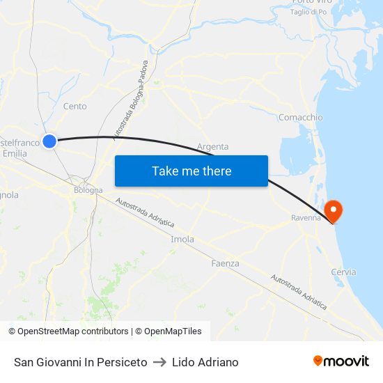 San Giovanni In Persiceto to Lido Adriano map
