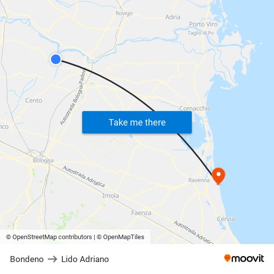 Bondeno to Lido Adriano map