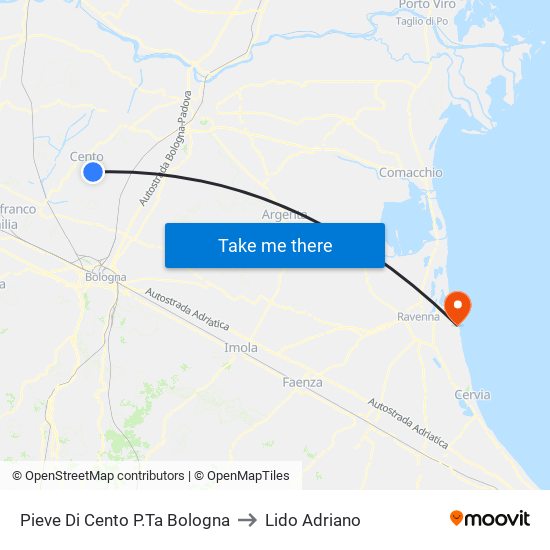 Pieve Di Cento P.Ta Bologna to Lido Adriano map