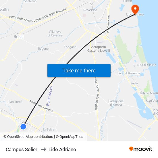 Campus Solieri to Lido Adriano map