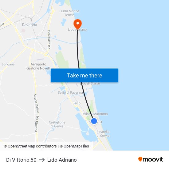 Di Vittorio,50 to Lido Adriano map