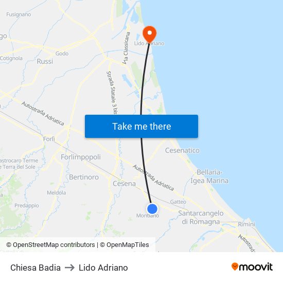 Chiesa Badia to Lido Adriano map