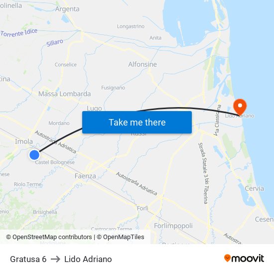 Gratusa 6 to Lido Adriano map