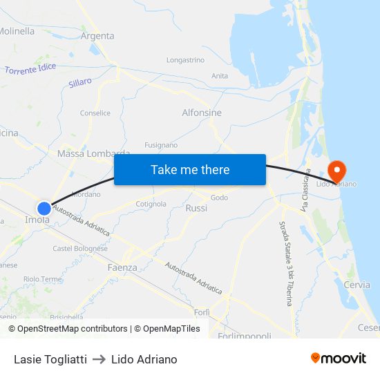 Lasie Togliatti to Lido Adriano map